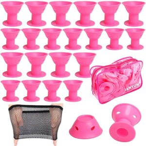 40 Pcs Pink Magic Hair Rollers, Include 20pcs Large Silicone Curlers and 20pcs Small Silicone Curlers Hair Curling Hair Curler
