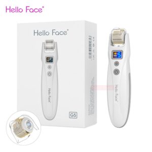 Hello Face EMS Microneedling Titanium Needle 540 Roller Rejuvenate Collagen Micro current Vibrate LED Device with 2 Roller Head